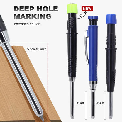 2Pcs Carpenter Mechanical Pencil Set - 54mm Long Reach Woodworking Marking Tool with Lead Box