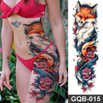 Full Arm Dragon Skull Tattoo Sleeve - Waterproof Temporary Body Art Sticker with Clock Compass Flower Design for Men & Women