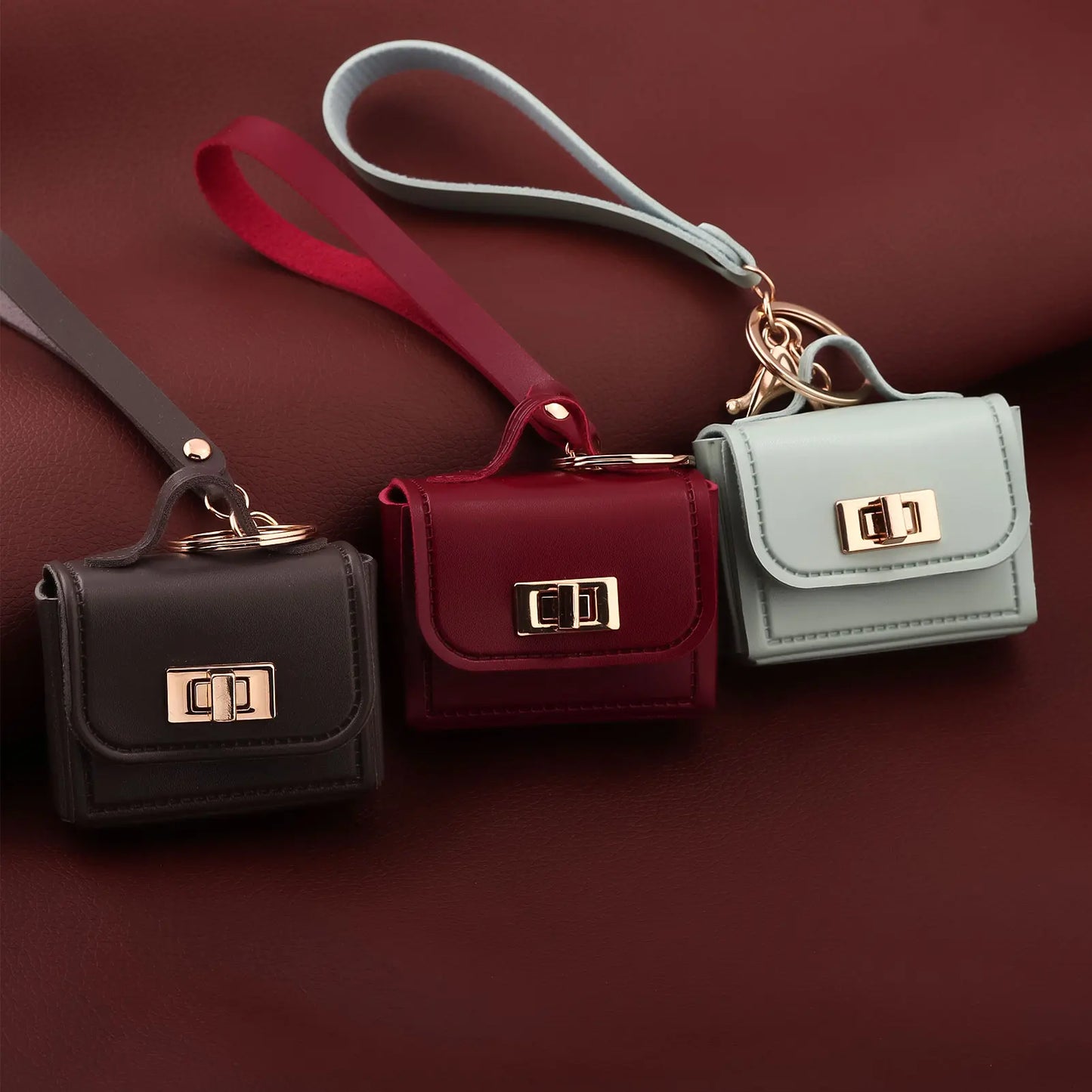 Mini PU Leather Bag Keychain - Openable Coin Purse Pendant with Hand Strap for Phone & Keys