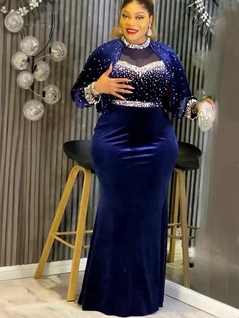 Plus Size African Party Dresses - 2026 Dashiki Ankara Velvet Wedding Gown Elegant Muslim Maxi Dress