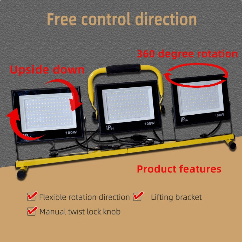 30000 Lumen LED Work Light - 3-Head Portable Flood Light with Stand