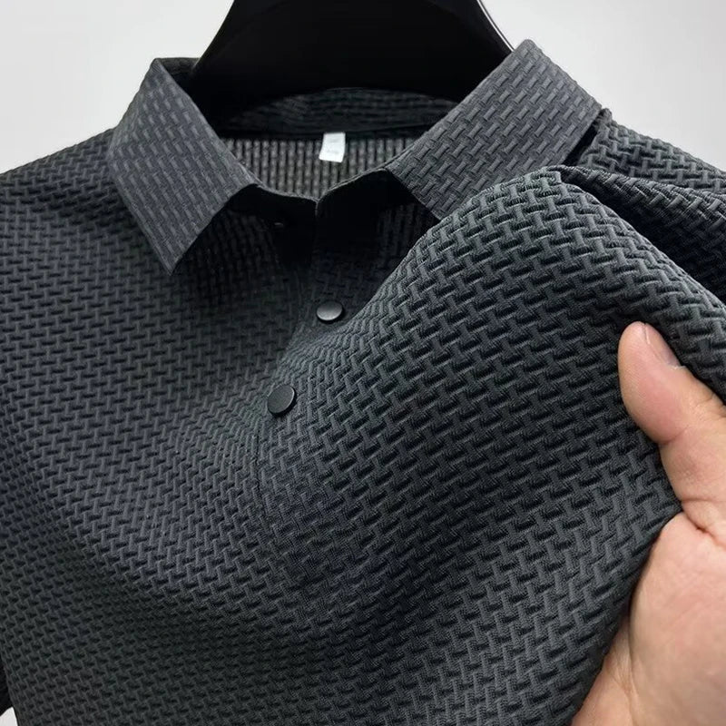 Men’s Business Casual Short Sleeve Polo — Solid Color Floral Summer Shirt, Breathable & Comfortable