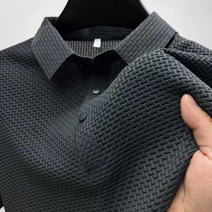 Men’s Business Casual Short Sleeve Polo — Solid Color Floral Summer Shirt, Breathable & Comfortable