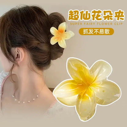 8CM Gradient Egg Flower Hair Claw Clips - Sweet Acrylic Hairpins for Women and Girls, Summer Beach Hawaiian Hair Accessories