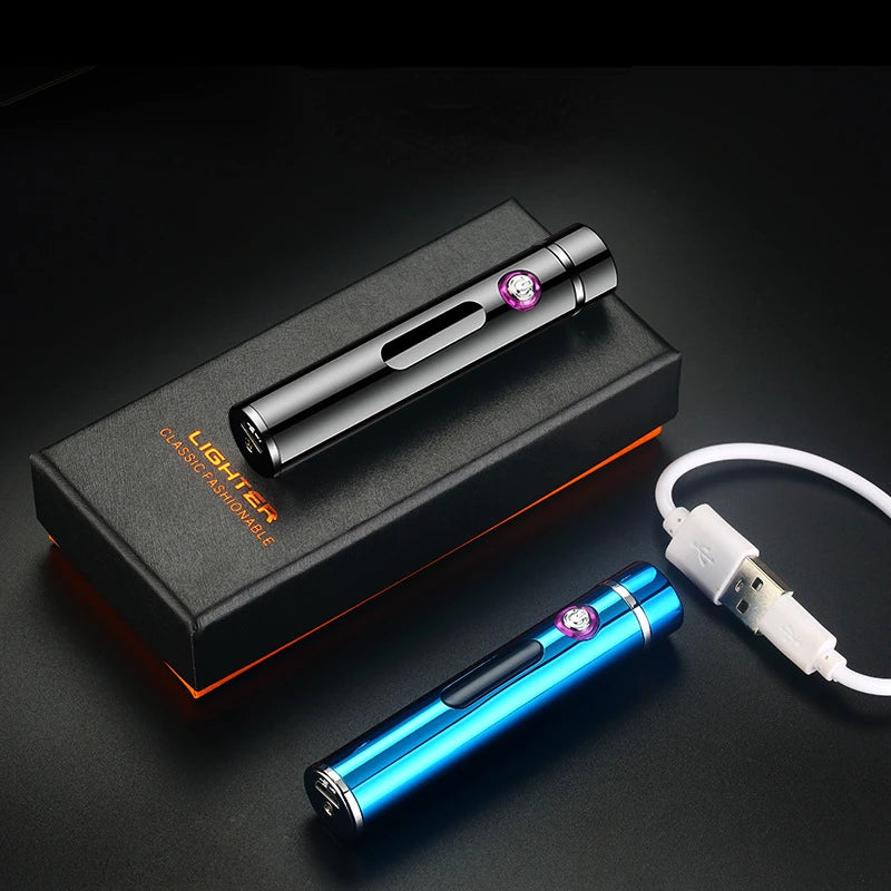 USB Rechargeable Cylindrical Dual Arc Plasma Lighter – Portable Metal Cigarette Lighter