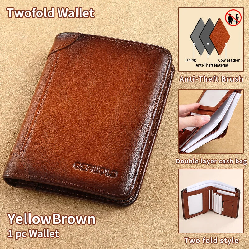GERUOLA Slim RFID Genuine Leather Wallet for Men – Multifunctional Credit Card & ID Holder, Dark Brown Minimalist Bifold Wallet
