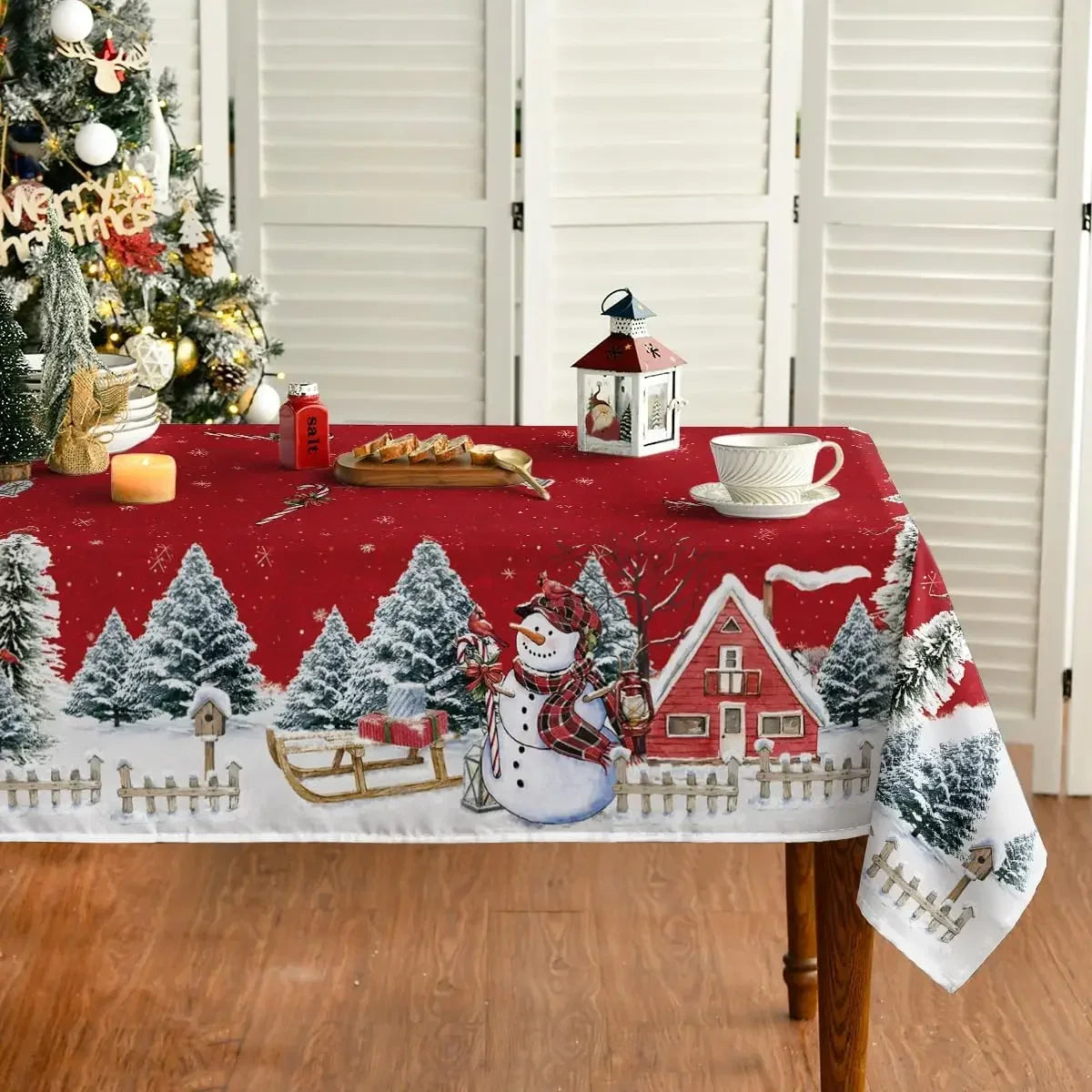 2025 Christmas Snowman & Xmas Tree Tablecloth – Reusable Waterproof Winter Party Table Decor