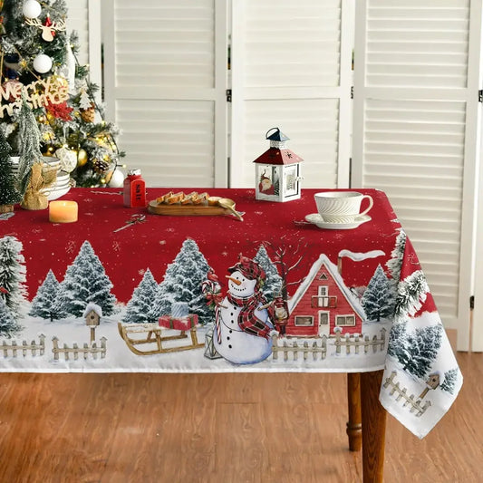 2025 Christmas Snowman & Xmas Tree Tablecloth – Reusable Waterproof Winter Party Table Decor