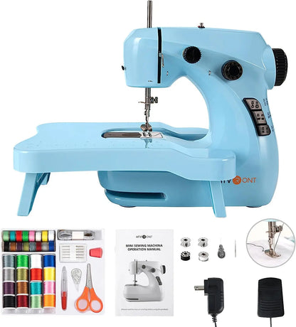 HTVRONT Mini Electric Sewing Machine for Beginners — Portable Household Sewing Kit with 42PCS, Foot Pedal, and Straight Stitch Table Tool