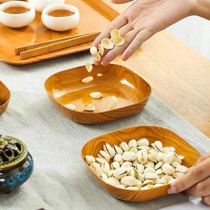 10-Piece Japanese-Style Plastic Dish Set – Multifunctional Wood-Grain Imitation Bowls, Food-Grade Fruit & Household Plates