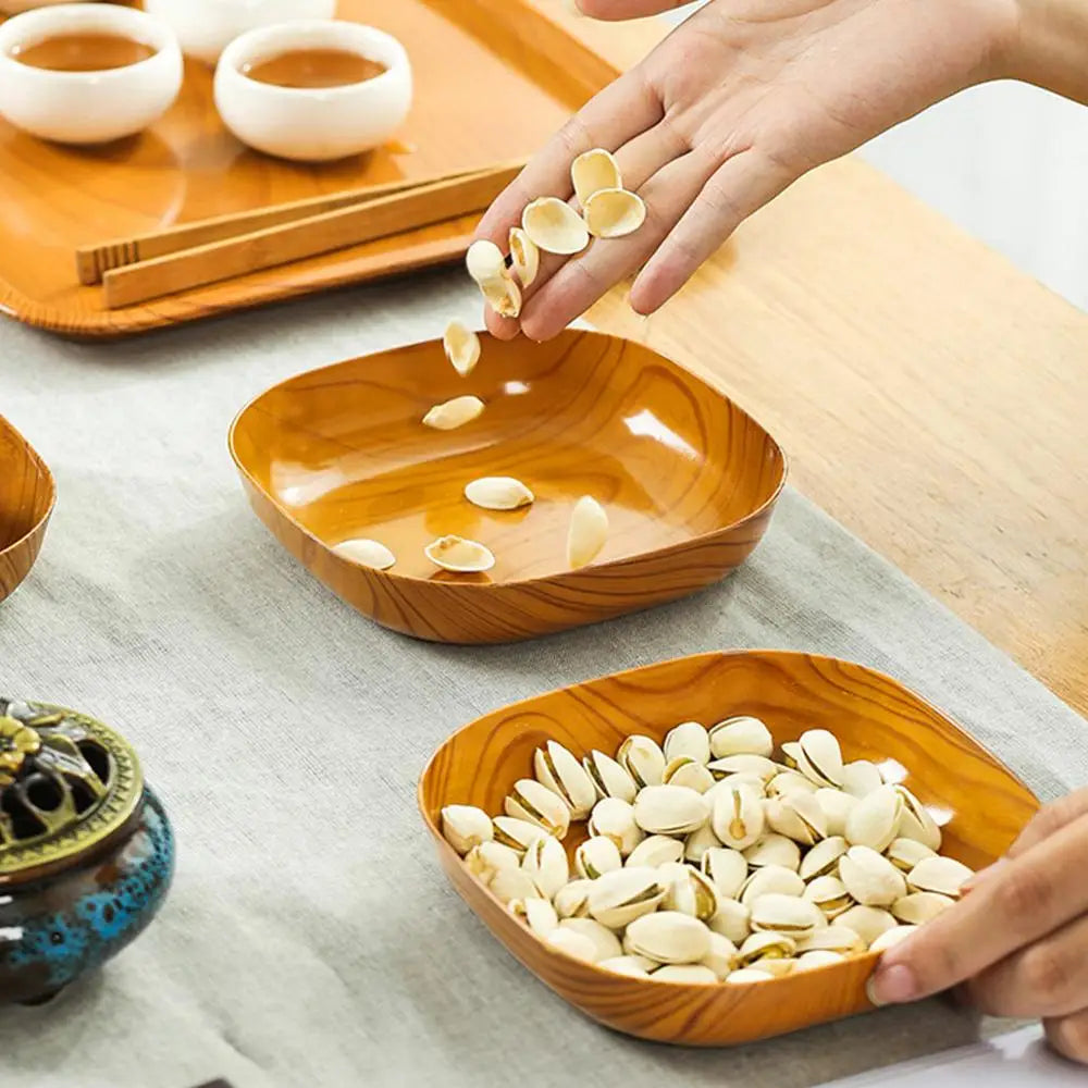 10PCS Plastic Snack Bowls - Multifunctional Wood Grain Fruit & Food Serving Dishes