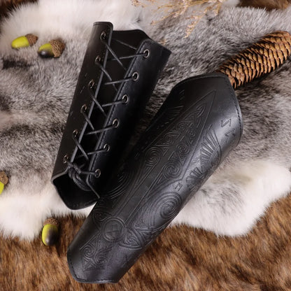Medieval Gothic Armor Gloves - PU Leather Lace-Up Bracers, Wide Cuff Arm Warmers for Renaissance, Pirate, and Knight Costumes