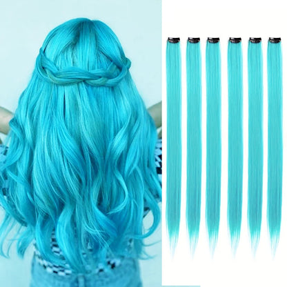 22-Inch Colored Clip-In Hair Extensions – 6pcs Straight Synthetic Party Highlight Hairpieces