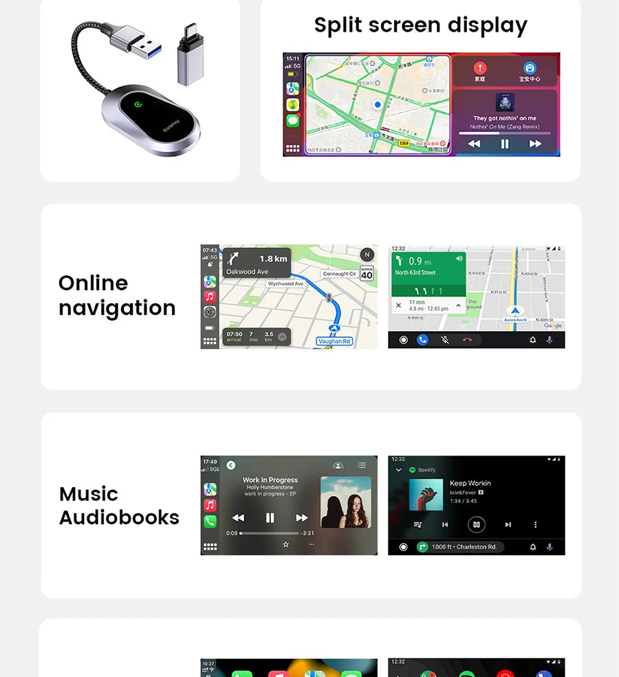 2025 Upgrade Wireless CarPlay & Android Auto AI Box – Dual-Band WiFi Bluetooth Auto Connect for iPhone & Android
