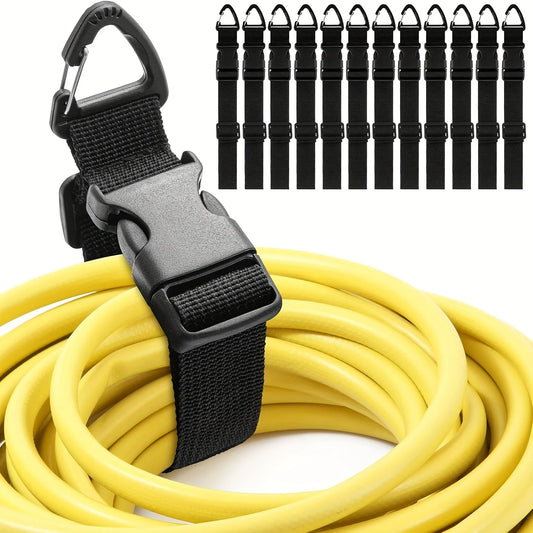 45cm Adjustable Extension Cord Organizer Strap – Heavy-Duty Black Storage with 3-Axis Buckle for Garage & Workshop