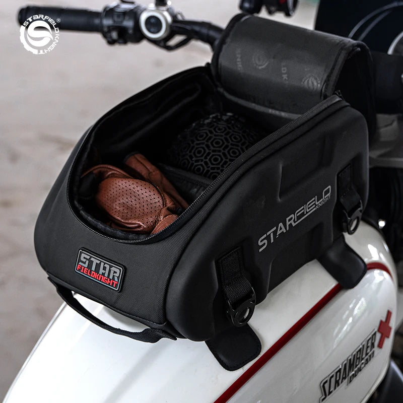 Waterproof Motorcycle Seat Back Bag – Large Capacity Hard Tail Box Luggage for Racing & Riding, Black Fuel Tank Motorbike Storage