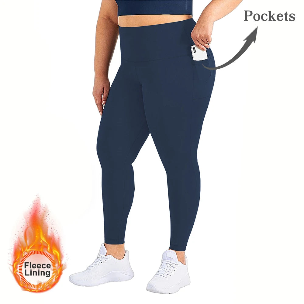 Women’s Winter Plus Velvet Leggings, Seamless Push Up, Plus Size High Waist Fleece Warm Fitness Yoga Pants, Slim Legging Sportswear