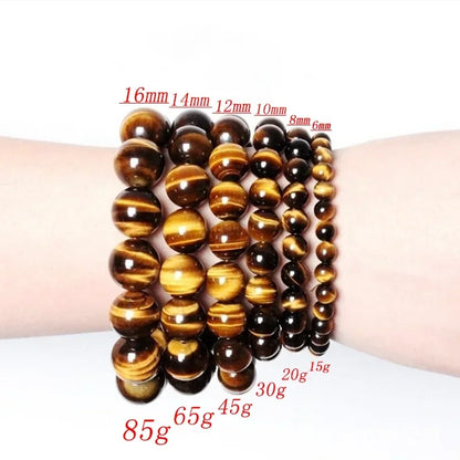Fashion Tiger Eye Bracelet for Men and Women - Natural Stone Jewelry with Healing Buddha, Elastic Rope Crystal Bead Bracelet for Couples