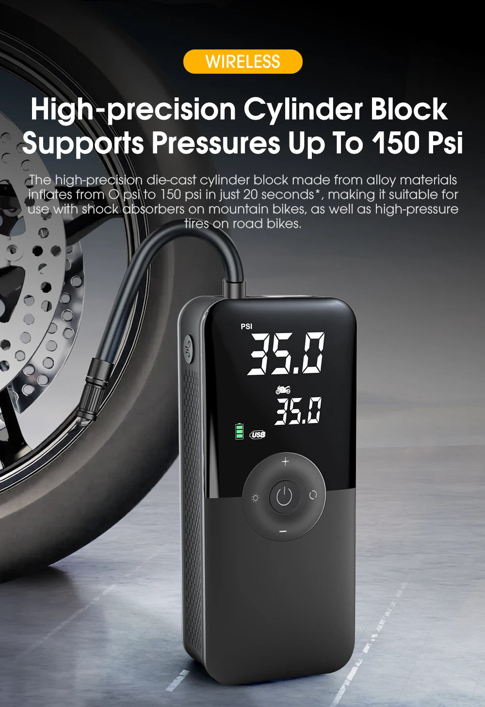 CARSUN Digital Cordless Tire Inflator – Rechargeable Portable Air Pump for Car, Motorcycle, Bicycle & Balls