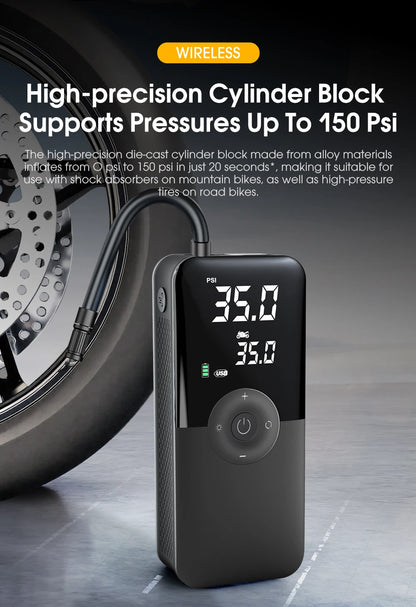 CARSUN Digital Cordless Tire Inflator – Rechargeable Portable Air Pump for Car, Motorcycle, Bicycle & Balls