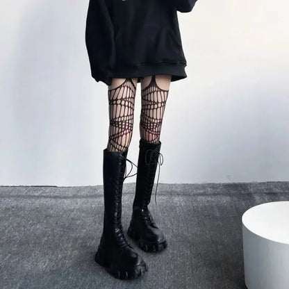 Lolita Gothic Fishnet Stockings - Black Sheer Over Knee Tights for Women