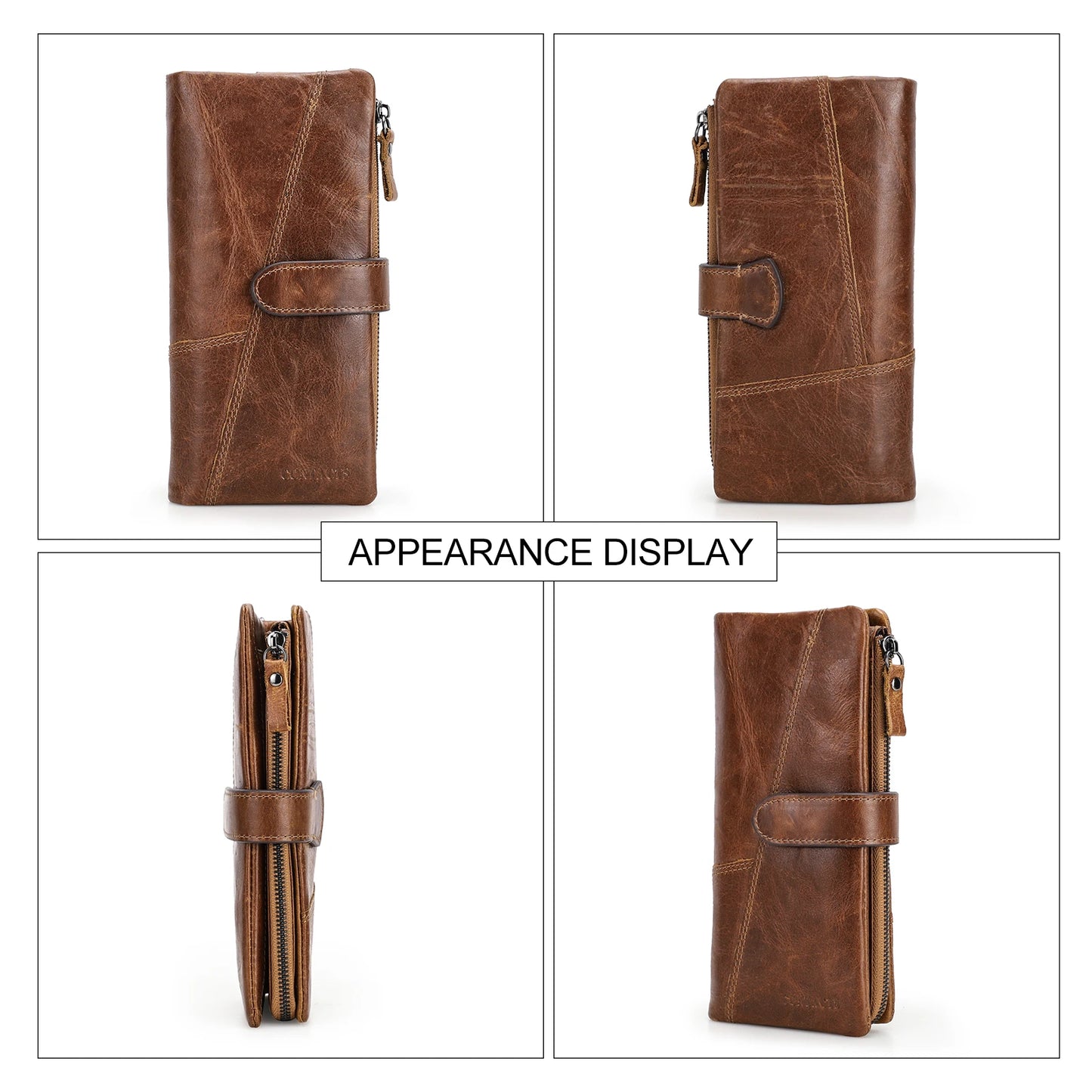 CONTACT'S Genuine Leather Men’s Long Wallet – Phone Bag with Zipper Coin Pocket, Clutch Purse & Small Wallet