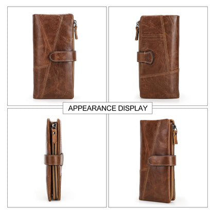 CONTACT'S Genuine Leather Men’s Long Wallet – Phone Bag with Zipper Coin Pocket, Clutch Purse & Small Wallet