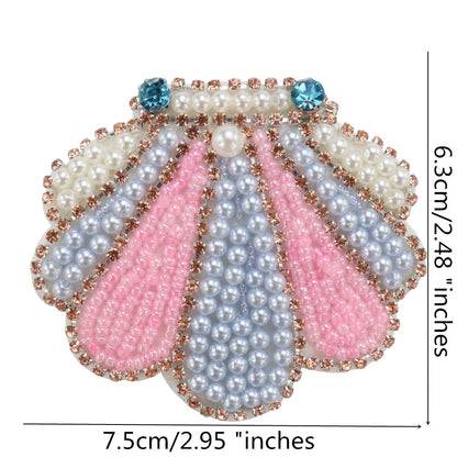 Marine Series Rhinestone Patches - Handmade Shell Starfish Seahorse Leaf Beaded Sewing Appliques for DIY Clothing