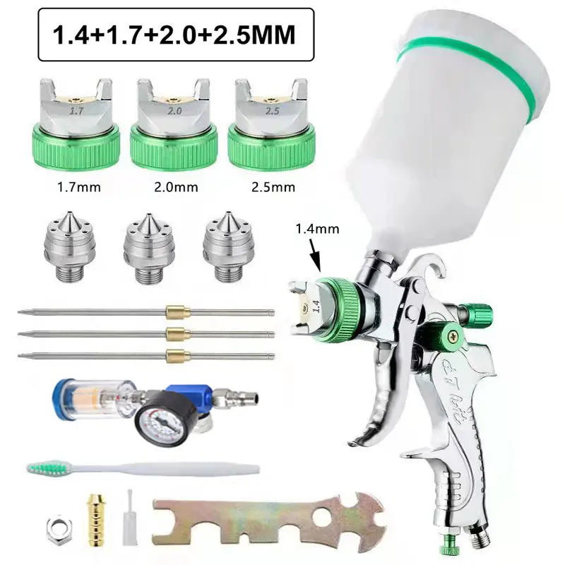 HVLP Professional Spray Gun – 1.4/1.7/2.0/2.5mm Steel Nozzle Gravity Gun for Car Paint | Portable DIY Spray Paint Kit