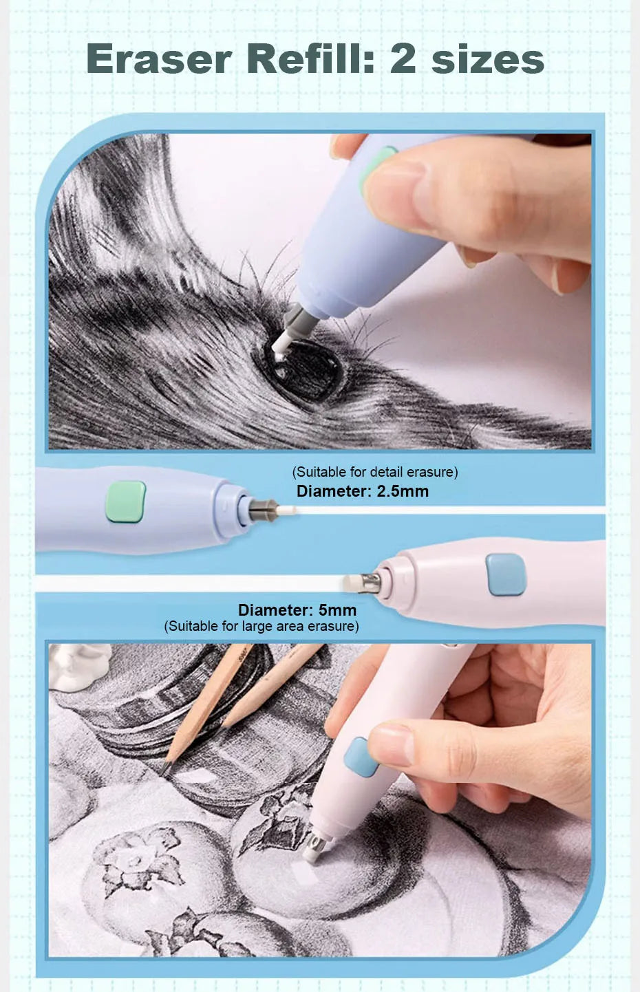 Deli Electric Eraser Pen — Automatic Sketch & Drawing Eraser with Refill Batteries for Kids
