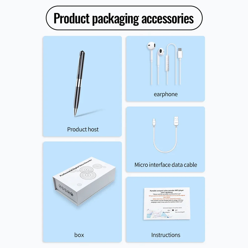 Digital Voice Recorder Pen — Professional Audio WAV Recording, Rechargeable Dictaphone & MP3 Player