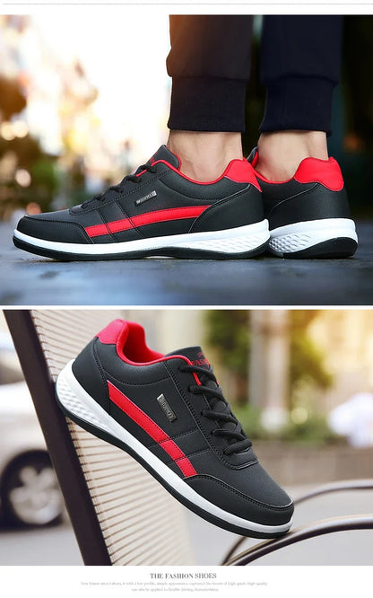MAEDEF Men's Leather Sneakers – Waterproof, Comfortable Lace-Up Casual Footwear, Vulcanized Shoes