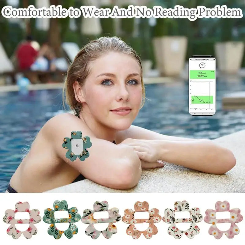 Blood Glucose Sensor Adhesive Patches - Invisible Sensor Fixing Stickers in 5 or 8-Piece Sets, Wildflower Designs