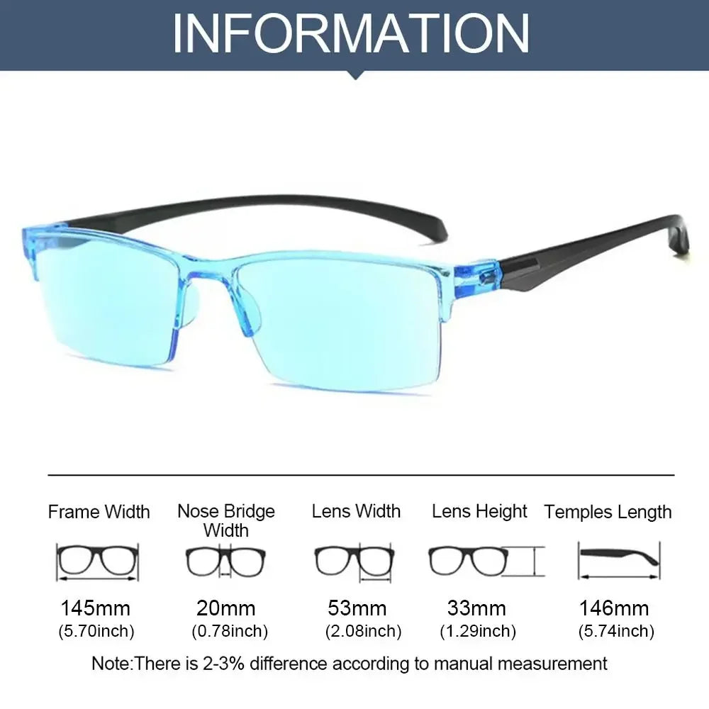 Smart Automatic Zoom Reading Glasses – Autofocus Anti-Blue Ray Half-Rim Eyewear for Near & Far Vision