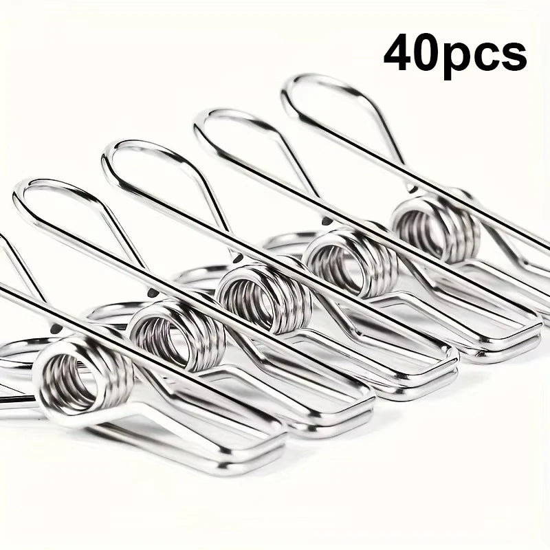 20PCS Stainless Steel Clothes Pins - Durable Metal Utility Clips for Laundry & Home