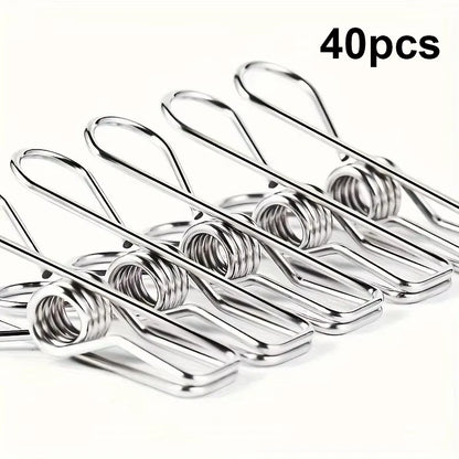 20PCS Stainless Steel Clothes Pins - Durable Metal Utility Clips for Laundry & Home