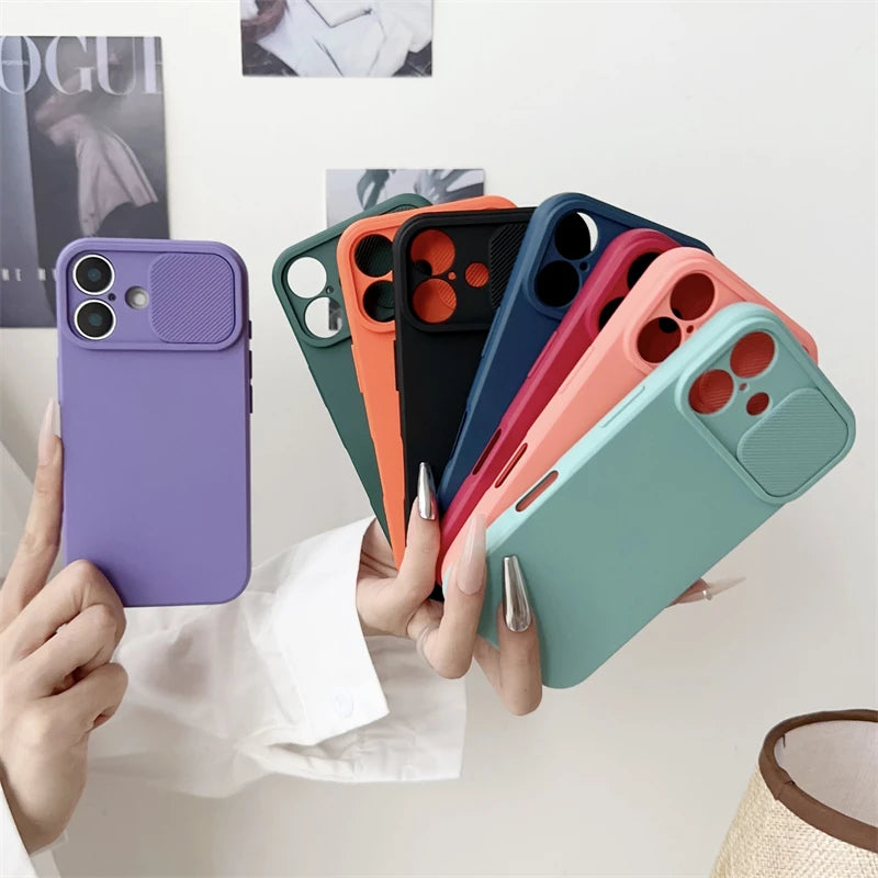 iPhone Slide Camera Lens Protector – Soft Silicone Shockproof Bumper Case for iPhone 7-16