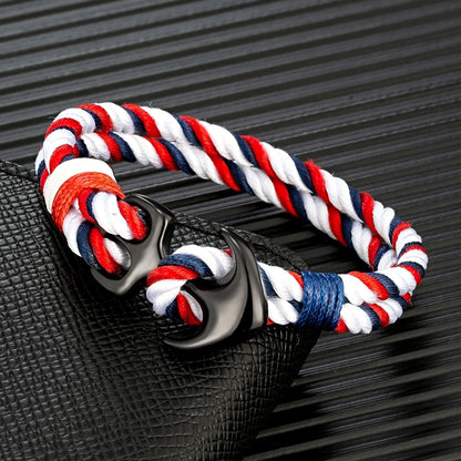 MKENDN Anchor Bracelet – Double Strand Nautical Waterproof Rope with Black Stainless Steel Sport Buckle for Men & Women