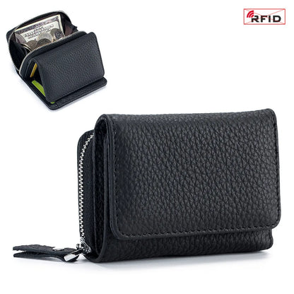 Genuine Leather Women’s Wallet — Small Zipper Coin Purse, Short Cowhide RFID Card & Money Holder, Perfect Gift for Women