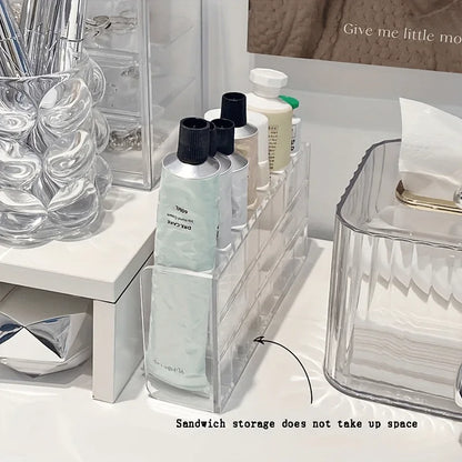 7-Slot Transparent Plastic Cosmetic Organizer – Multi-Functional Makeup Holder for Home, Office, and Bathroom