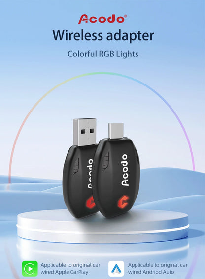 Acodo Wired to Wireless CarPlay Dongle – Android Auto Adapter, Fast WiFi, USB Type-C Plug & Play