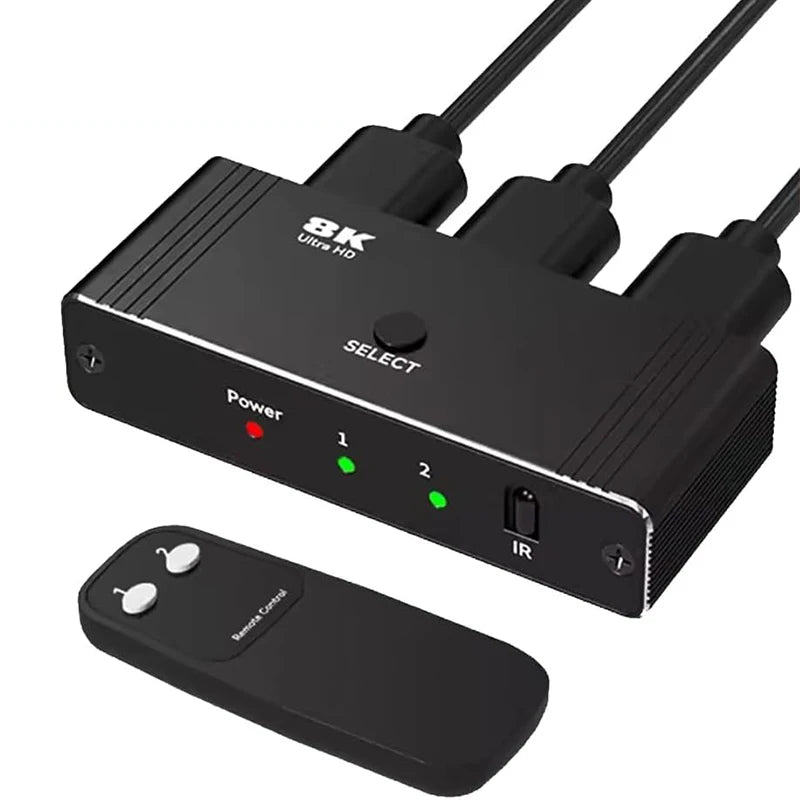 8K 60Hz HDMI Bi-Directional Switcher – 2 in 1 Out, 4K 120Hz HDMI Splitter with IR Remote for PC, TV, PS4, Xbox, PS5