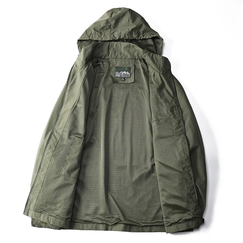 Tactical Windbreaker Jacket for Men - Waterproof Outdoor Hooded Coat | Sports & Military Field Climbing Thin Outwear | European Sizes S-5XL