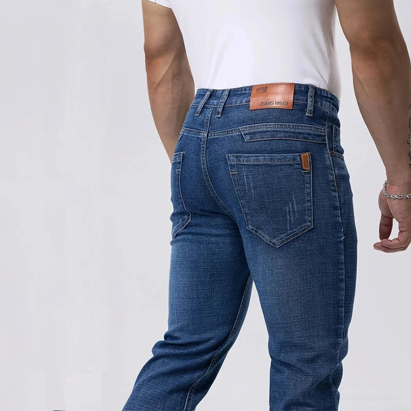 Men's Stretch Straight Leg Business Jeans – Classic Casual Denim Pants
