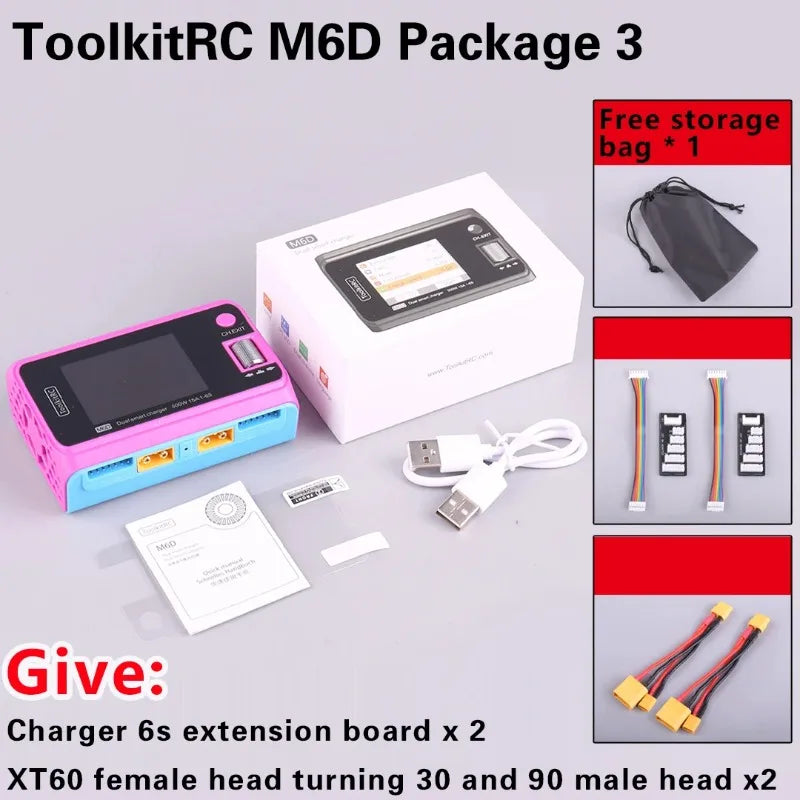 ToolkitRC M6D 500W Smart Charger - 15A Dual DC Charger & Discharger for 1-6S LiPo, LiHV, Li-Ion, NiMH & Pb Batteries