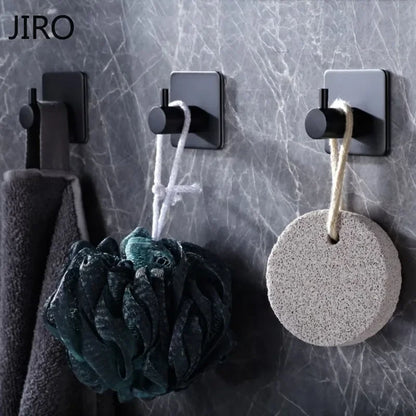 Strong Adhesive Wall Hooks – Black Coat, Robe, and Towel Hangers for Bathroom, Kitchen, and Home Organization