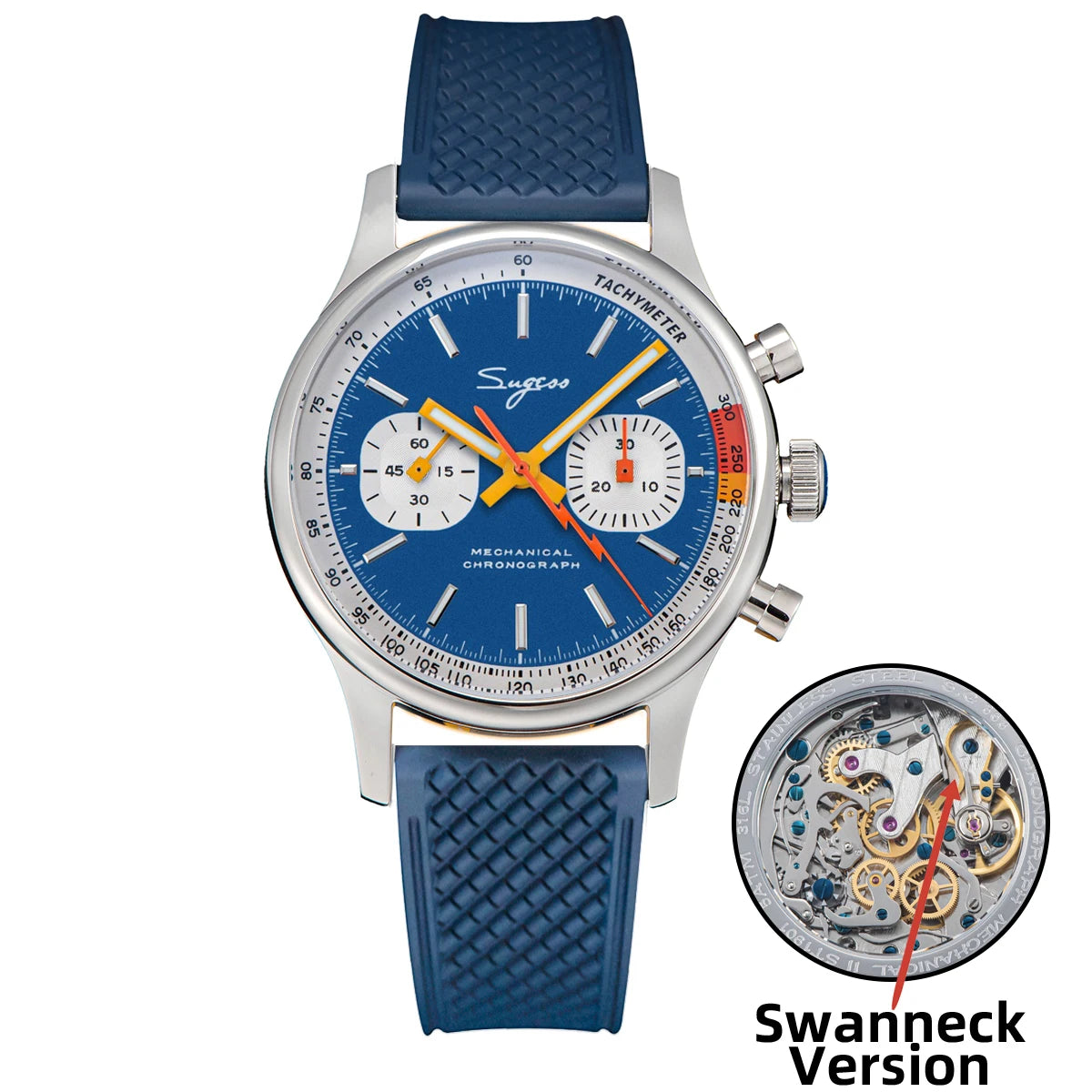 Sugess Men's Chronograph Mechanical Watch – Seagull ST19 Swan Neck Movement with Sapphire Crystal Racing V2