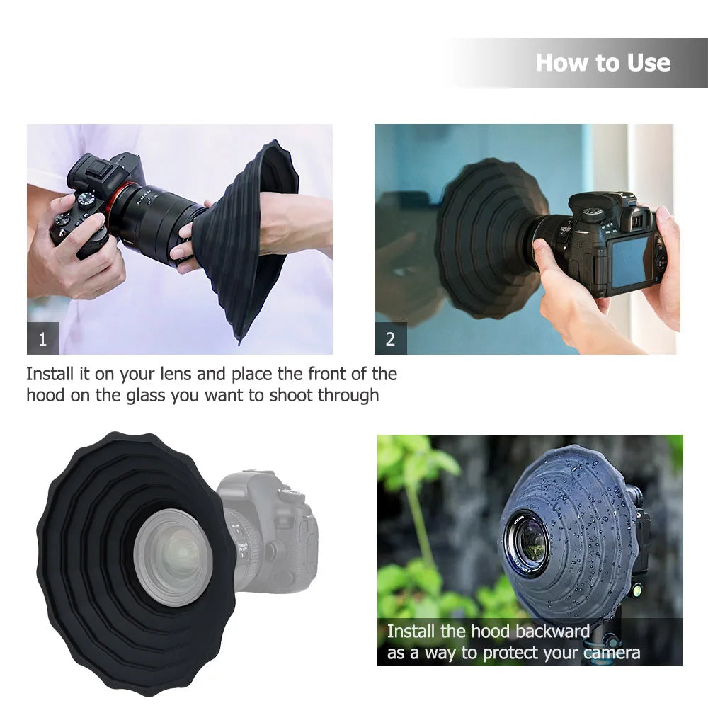 JJC Silicone Lens Hood: Anti-Reflective Camera Lens Shade for Diameter 53mm72mm, 73mm88mm - Foldable Reversible Lens Shade