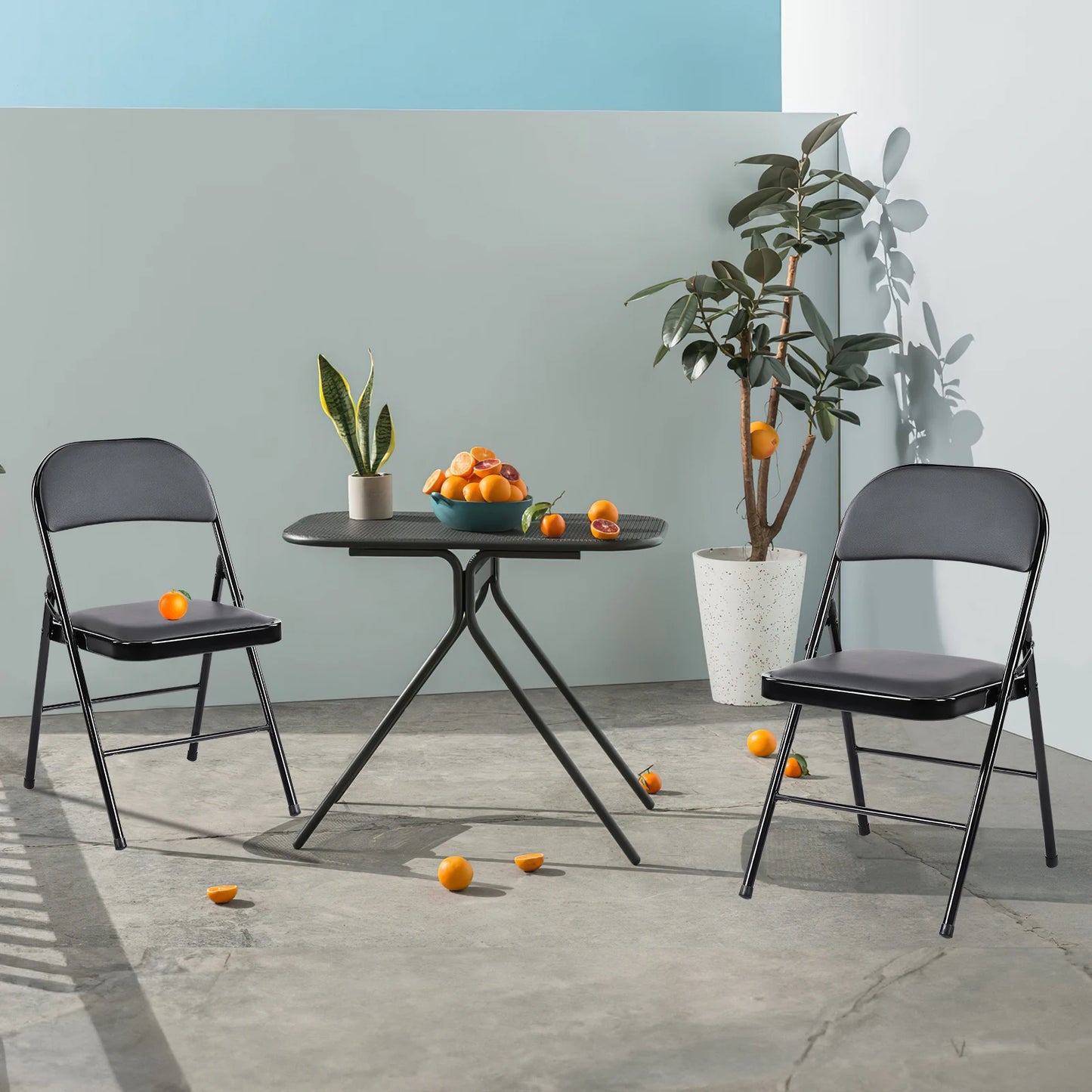 Leather Padded Folding Chairs – 4 Pack Sturdy Metal Rocking Dining Chairs for Living Room, Outdoor & Office