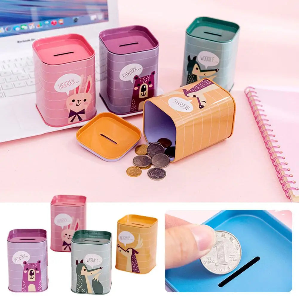 Cartoon Piggy Bank Money Box – Cute Metal Coin Holder, Rectangular Storage Box for Savings and Pens